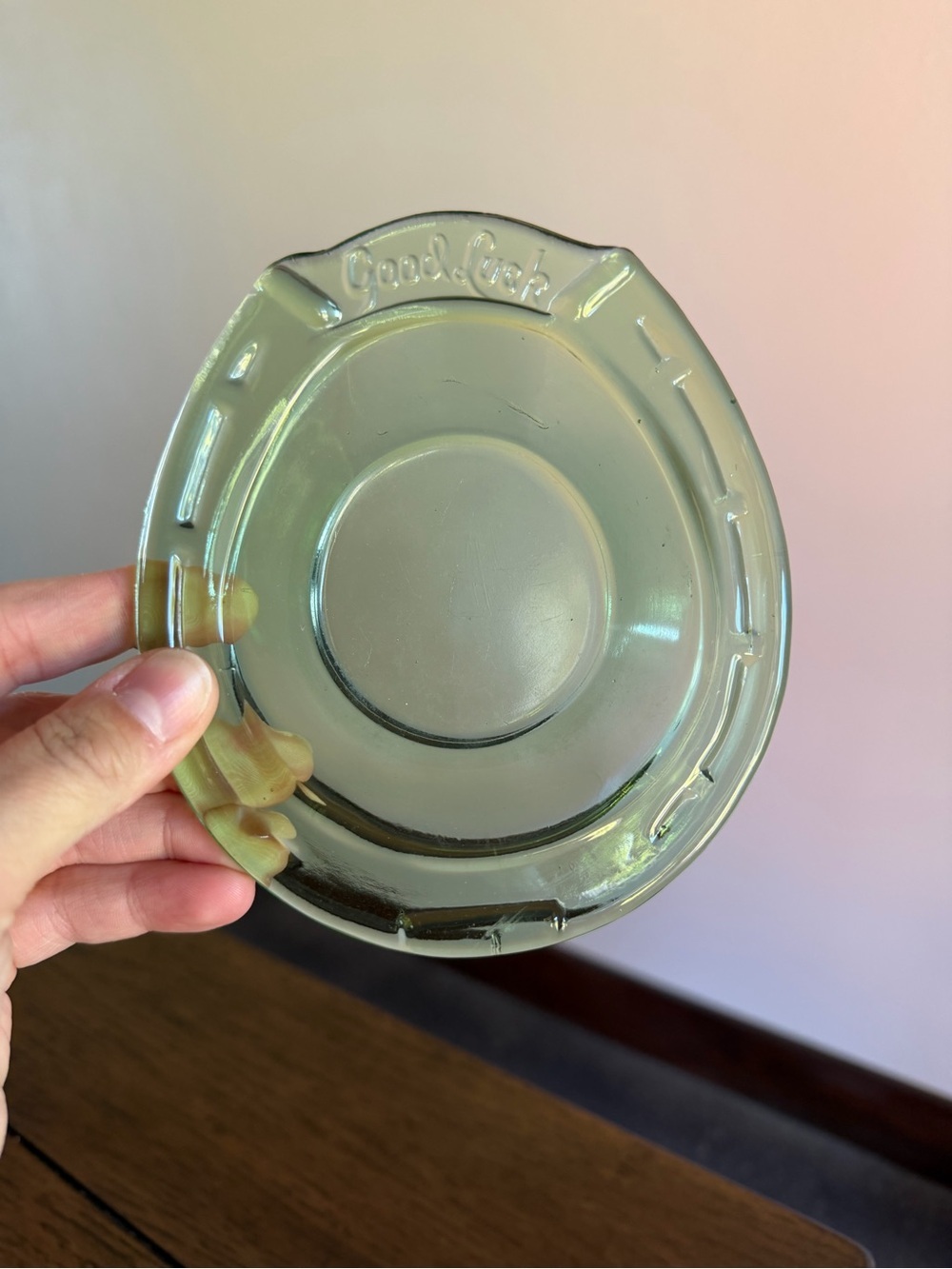 Vintage Emerald Green Glass Horseshoe Ashtray Trinket Dish Horse Good Luck